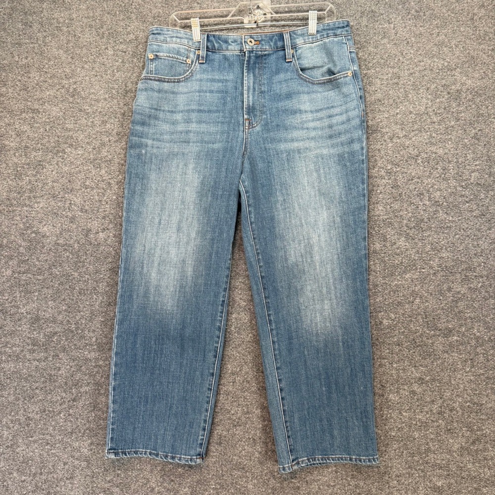 Talbots Straight Leg Crop Jeans Women 12 Blue Stretch Denim High Rise Plus Size